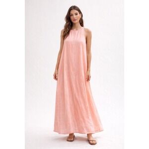 Norblack Norwhite Pink Tie‎ Dye Viscose Maxi Dress Sleeveless Keyhole Back Large